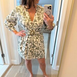 ZARA EYELET GREEN WHITE FLORAL DRESS LARGE